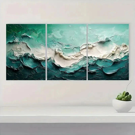 3pcs Abstract Light Green & Blue Marble Design Metal Print Ready to Hang Art