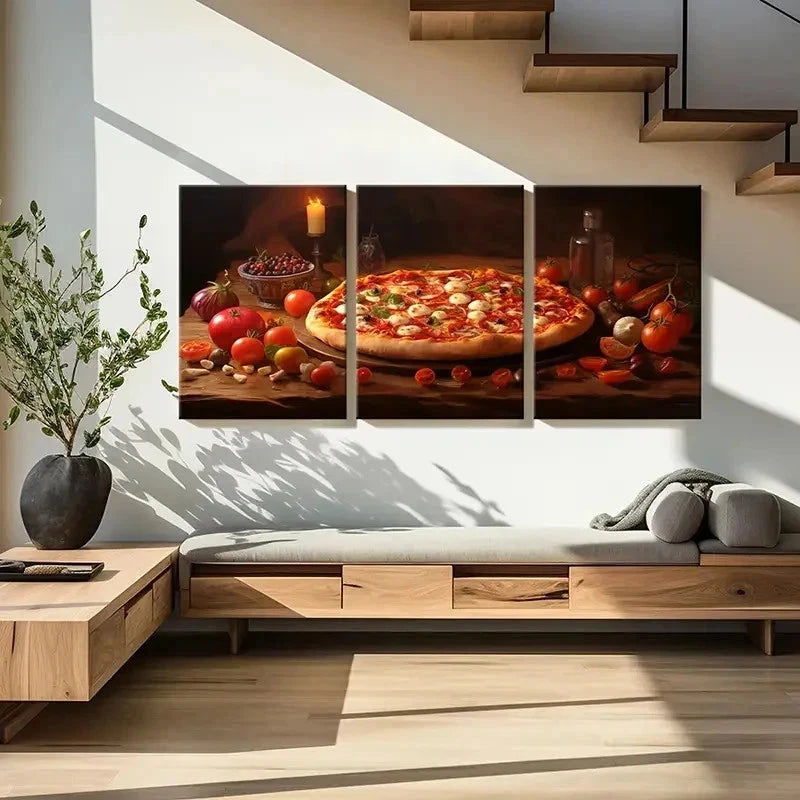 3pcs Pizza Margherita Retro Cooking Wall Art Set Canvas Framed 40x60cm - High Quality Print 100% Australian Made Wall Canvas Ready to Hang