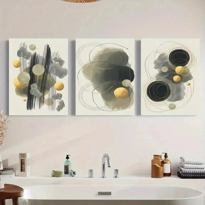3pcs Abstract Circles Ink Wash Minimalist Metal Print Ready to Hang Art