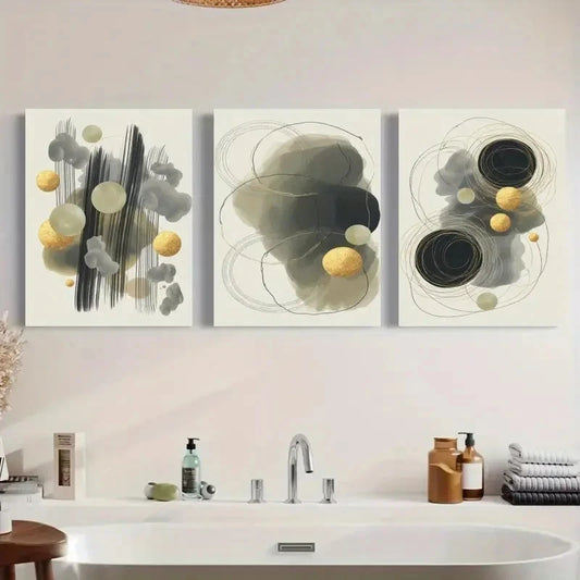 3pcs Abstract Circles Ink Wash Minimalist Metal Print Ready to Hang Art