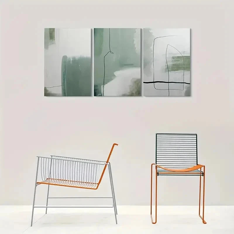 3pcs Shades of Green and White Metal Print Ready to Hang Art