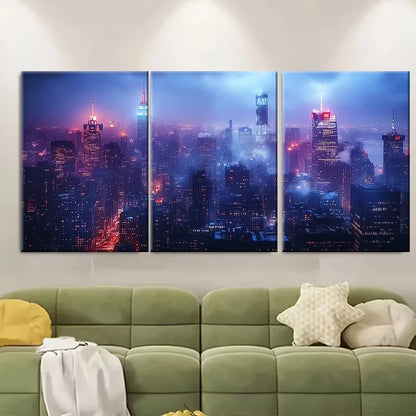 3pcs Cityscape at Night Metal Print Ready to Hang Art