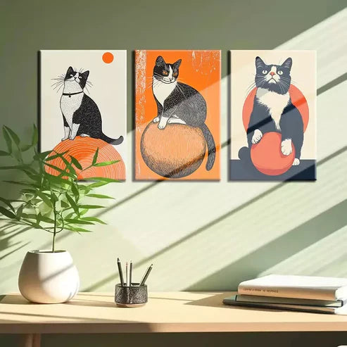 3pcs Cat and Ball Series Canvas Framed 60x90cm - High Quality Print 100% Australian Made Wall Canvas Ready to Hang
