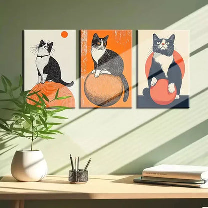 3pcs Cat and Ball Series Canvas Framed 60x90cm - High Quality Print 100% Australian Made Wall Canvas Ready to Hang