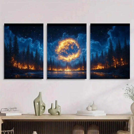 3pcs Gothic Night Sky Dark Forest Vintage Metal Print Ready to Hang Art