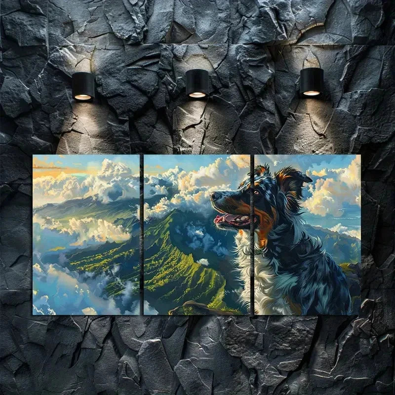 3pcs Australian Shepherd Mountain Scene Wall Art Set Canvas Framed 50x70cm - High Quality Print 100% Australian Made Wall Canvas Ready to Hang