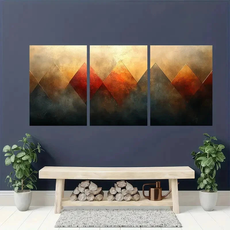 3pcs Abstract Geometric Wall Art Prints Metal Print Ready to Hang Art
