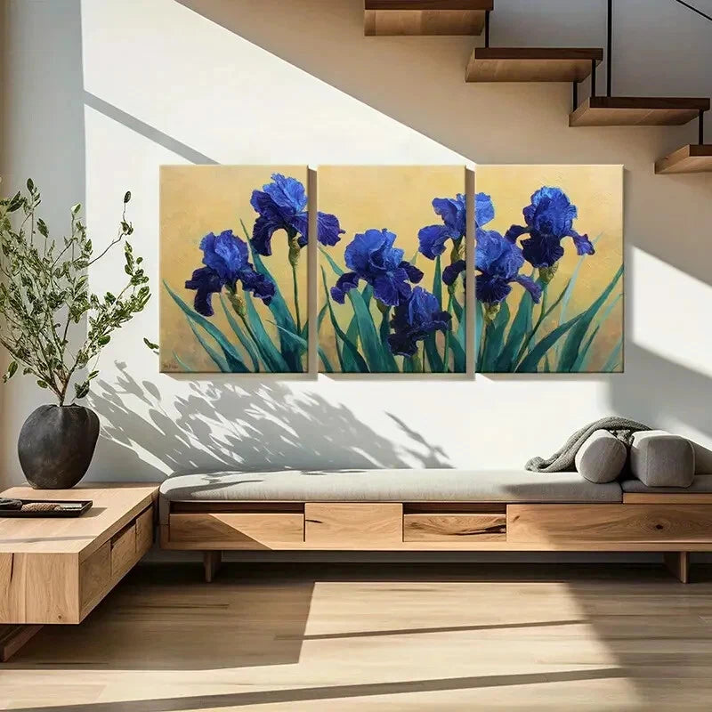 3pcs Blue Iris Flowers Abstract Art Poster Metal Print Ready to Hang Art