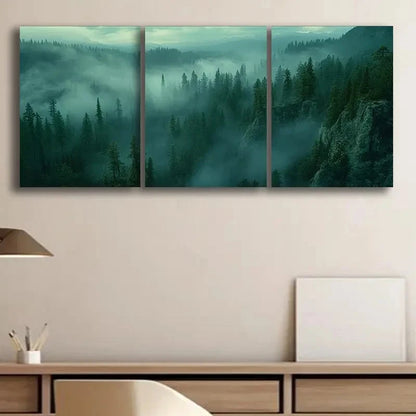 3pcs Foggy Forest Green Themed Metal Print Ready to Hang Art