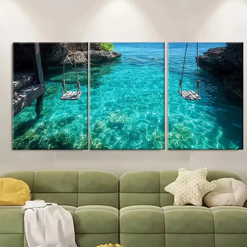 3pcs Exotic Water Swings Metal Print Ready to Hang Art