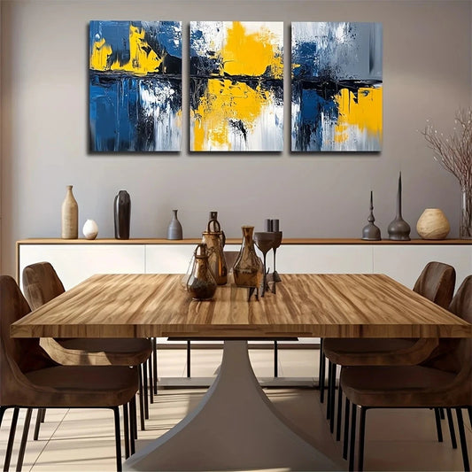 3pcs Blue and Yellow Paintings Metal Print Ready to Hang Art