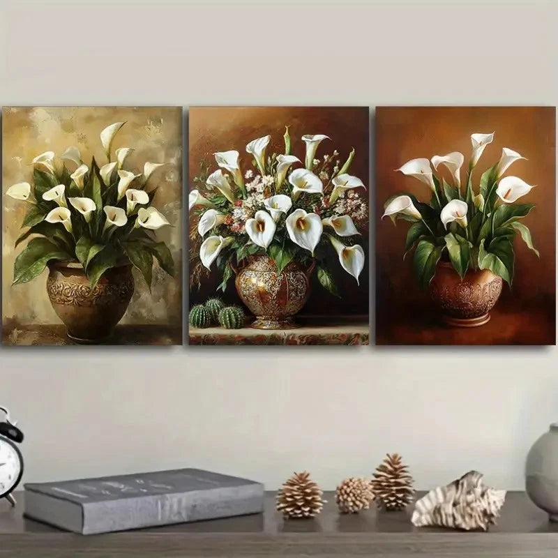 3pcs Calla lilies and Cacti Wall Art Painting Metal Print Ready to Hang Art