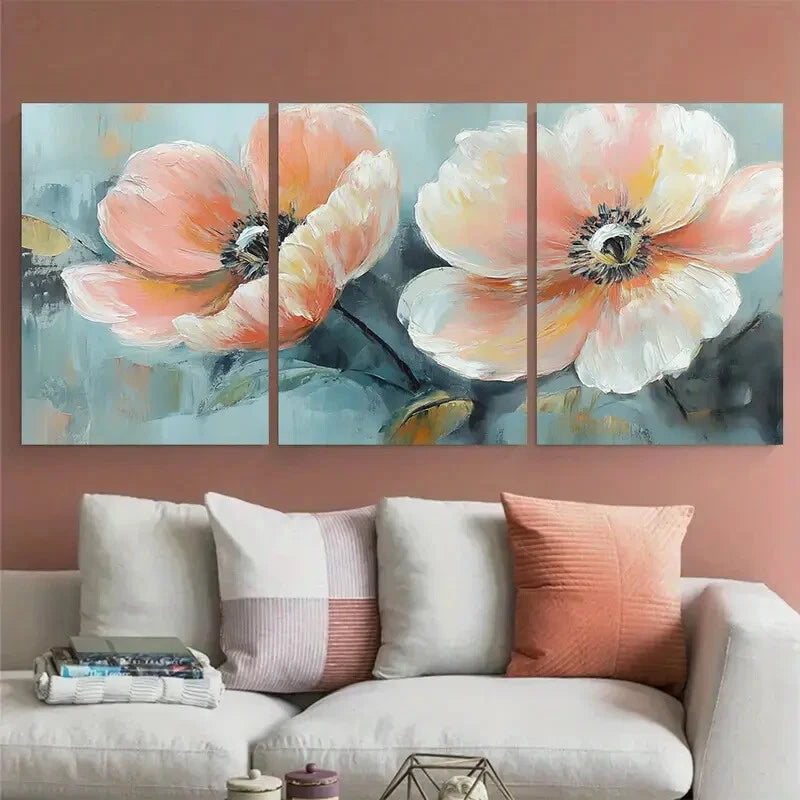 3pcs Spring Pastel Flower Soft Color Illustration Metal Print Ready to Hang Art
