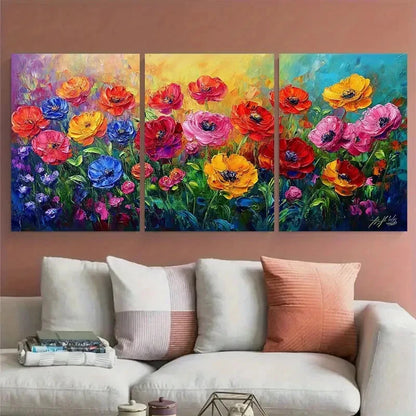 3pcs Colorful Flower Bright Garden Abstract Design Metal Print Ready to Hang Art
