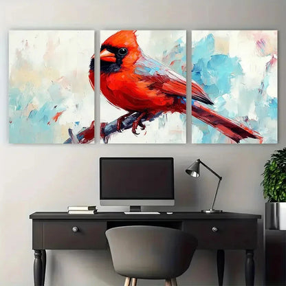 3pcs Vibrant Red Cardinal with Abstract Background Metal Print Ready to Hang Art