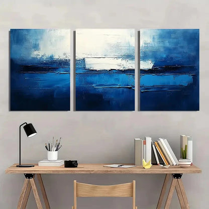 3pcs Abstract Blue & Gray Modern Minimalist Metal Print Ready to Hang Art