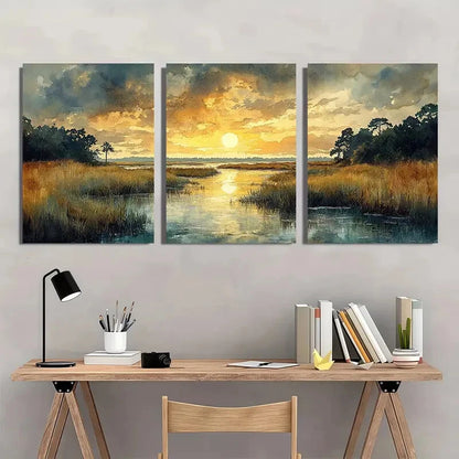 3pcs Lowcountry Marsh Landscape Scenes Metal Print Ready to Hang Art