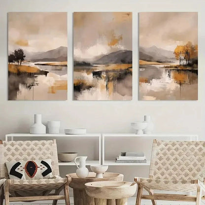3pcs Abstract Mountain Landscape Printing Metal Print Ready to Hang Art