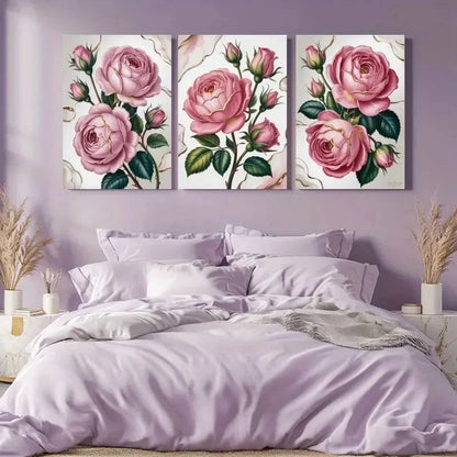 3pcs Pink Rose Floral Painting Metal Print Ready to Hang Art