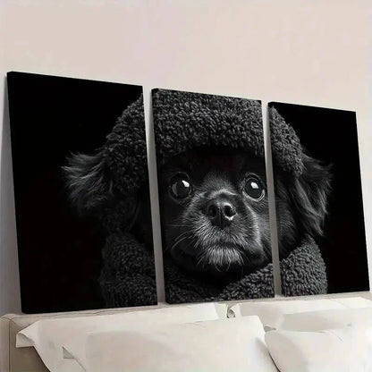 3pcs Black And White Shih Tzu Puppy Wall Art Set Canvas Framed 40x60cm - High Quality Print 100% Australian Made Wall Canvas Ready to Hang
