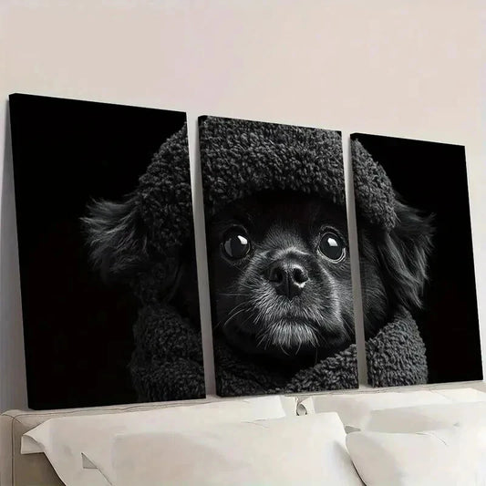 3pcs Black And White Shih Tzu Puppy Wall Art Set Canvas Framed 40x60cm - High Quality Print 100% Australian Made Wall Canvas Ready to Hang