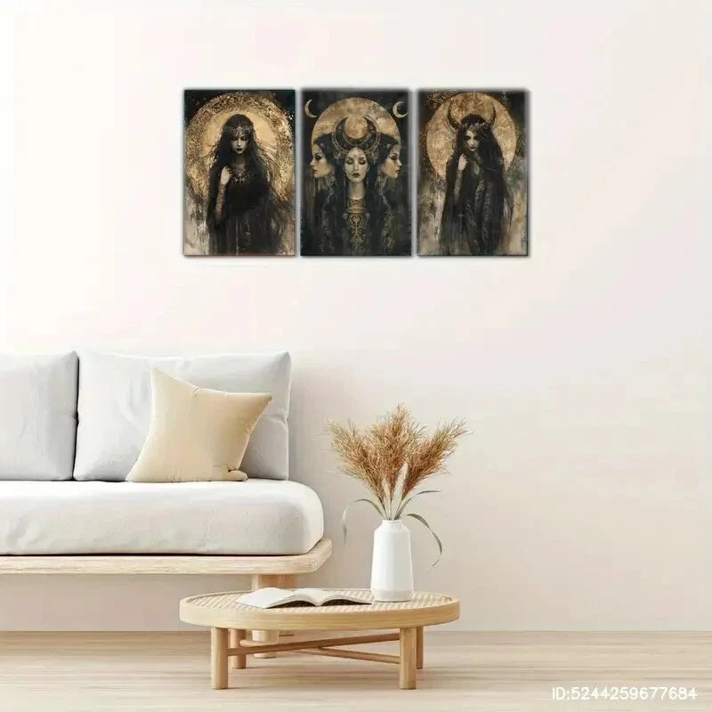 3pcs Pagan Witch Mural, Beautiful Magic Print Metal Print Ready to Hang Art