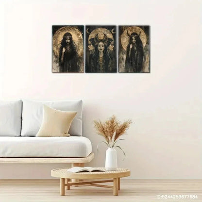 3pcs Pagan Witch Mural, Beautiful Magic Print Metal Print Ready to Hang Art