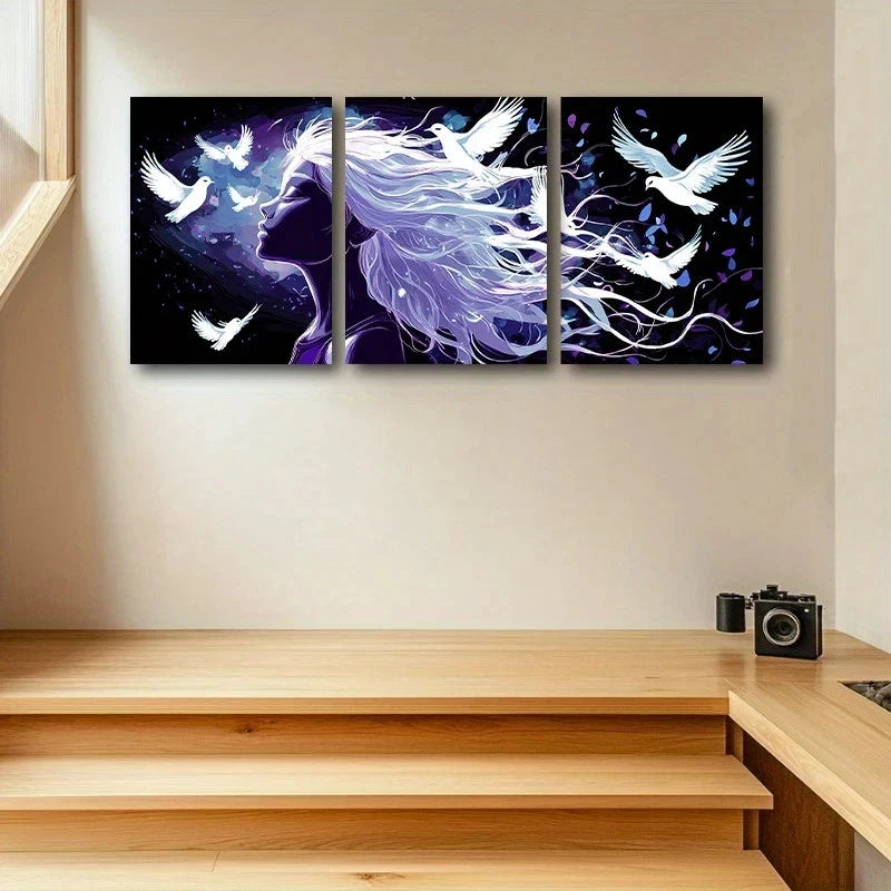 3pcs Flying Birds Purple Figure Metal Print Ready to Hang Art