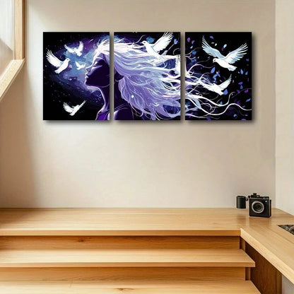 3pcs Flying Birds Purple Figure Metal Print Ready to Hang Art