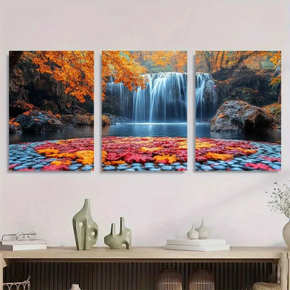 3pcs Floral Scenery Nature Inspired Waterfall Metal Print Ready to Hang Art