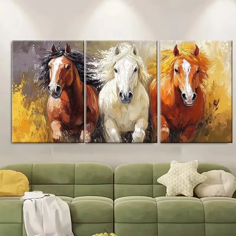 3pcs Horse Oil Painting Farm Animals Metal Print Ready to Hang Art