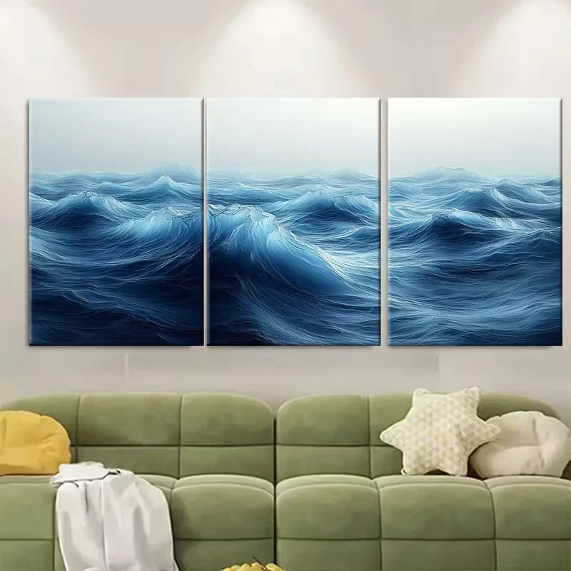 3pcs Abstract Ocean Waves Minimalist Design Metal Print Ready to Hang Art