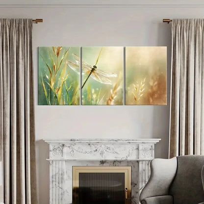 3pcs Dragonfly Delicate Wings Soft Grasses Metal Print Ready to Hang Art