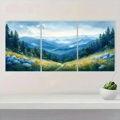 3pcs Watercolor Landscape of North Carolina Mounts Metal Print Ready to Hang Art