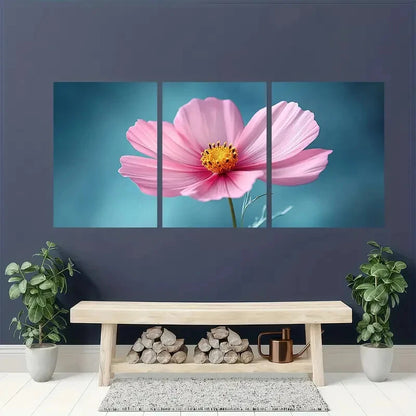 3pcs Vibrant Floral Pink Cosmo Flower Metal Print Ready to Hang Art