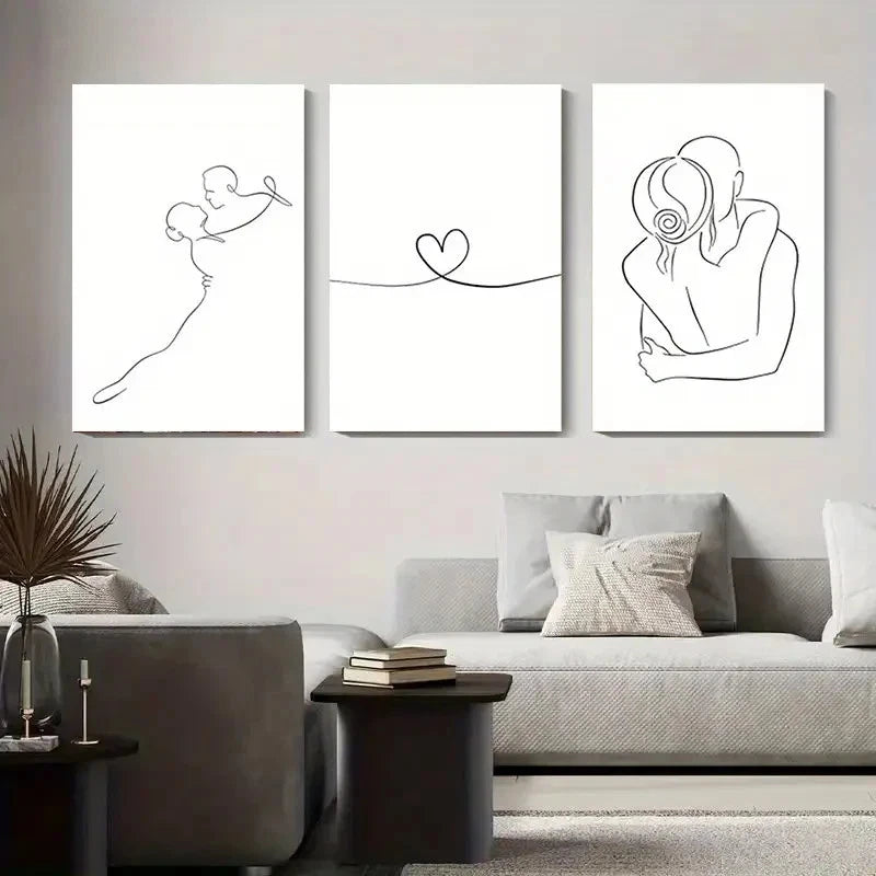 3pcs Minimalist Couple Abstract Love Prints Metal Print Ready to Hang Art