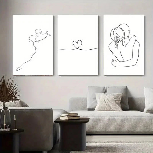 3pcs Minimalist Couple Abstract Love Prints Metal Print Ready to Hang Art