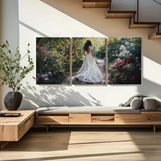 3pcs Bride In Garden Vegetation Floral Metal Print Ready to Hang Art