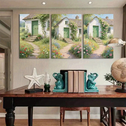 3pcs Flowers & Pathway Scene Garden Metal Print Ready to Hang Art
