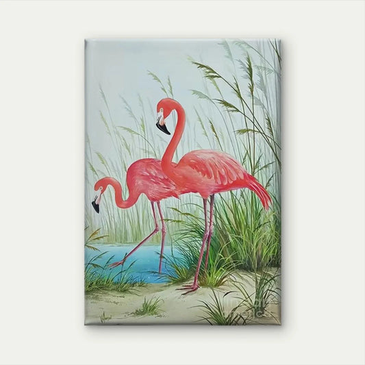 Vibrant Pink Flamingo by the Oasis Shore 40x60cm Metal Print Ready to Hang