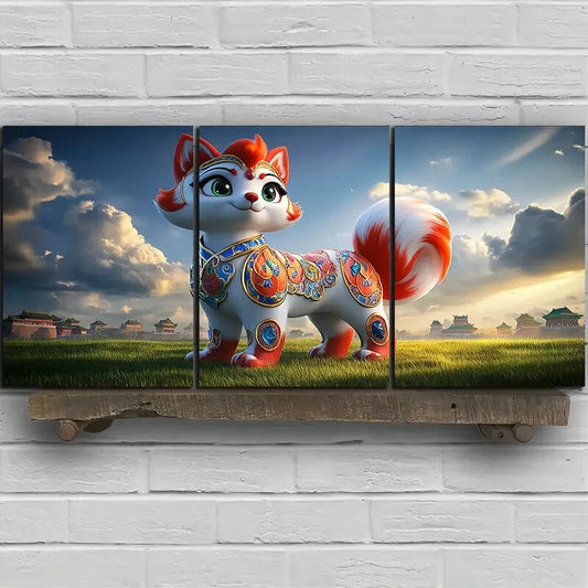3pcs Beautiful Red Fox Blue Sky White Clouds Metal Print Ready to Hang Art