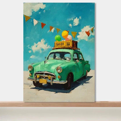Beautiful Retro Green Car Painting 40x60cm Metal Print Ready to Hang