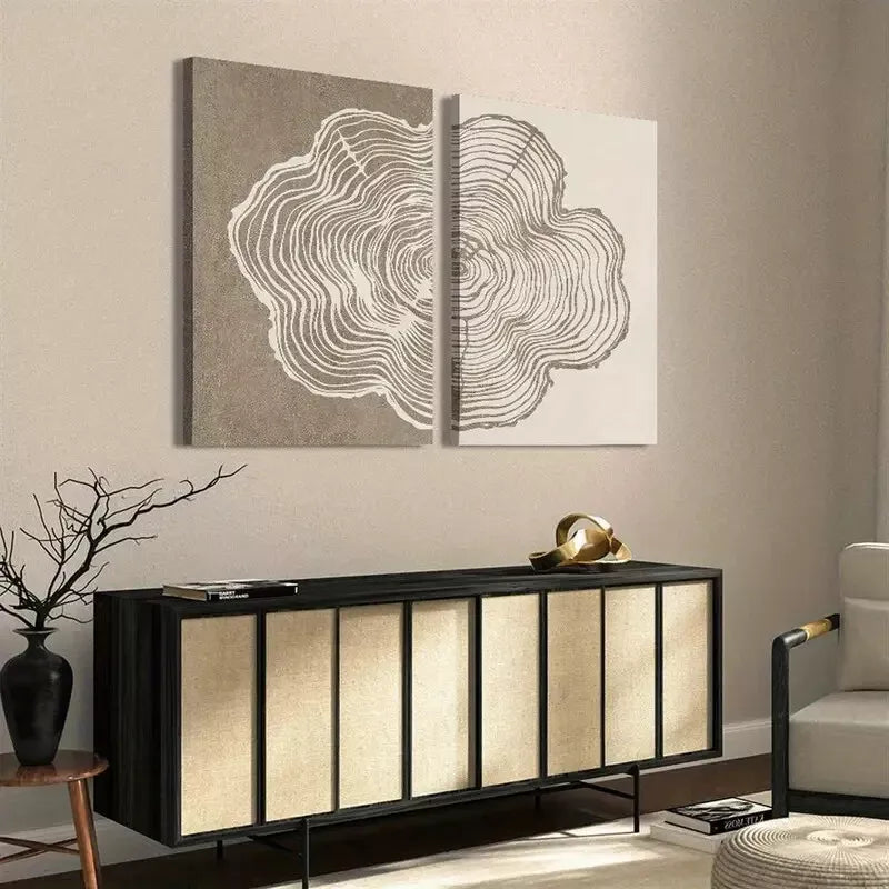 2pcs Abstract Line Art Wood Texture Canvas Framed 50x75cm - High Quality Print 100% Australian Made Wall Canvas Ready to Hang