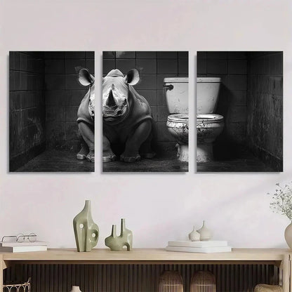 3pcs Humorous Rhino Black And White Metal Print Ready to Hang Art