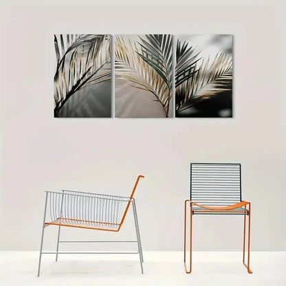 3pcs Black & Golden Green White Palm Leaf Wall Art Set Canvas Framed 40x60cm - High Quality Print 100% Australian Made Wall Canvas Ready to Hang