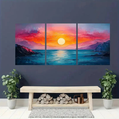 3pcs Colorful Abstract Landscape Painting Metal Print Ready to Hang Art