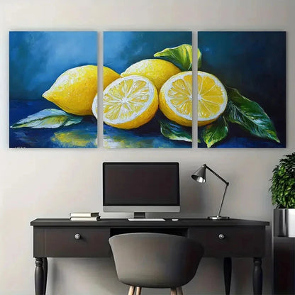 3pcs Vibrant Lemon Citrus Fruit Kitchen Metal Print Ready to Hang Art