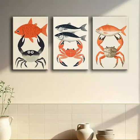 3pcs Art Of Crab & Bluefin Tuna Design Canvas Framed 60x90 cm - High Quality Print 100% Australian Made Wall Canvas Ready to Hang