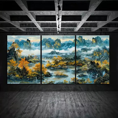 3pcs Chinese Style Landscape Painting Canvas Framed 60x90 cm - High Quality Print 100% Australian Made Wall Canvas Ready to Hang