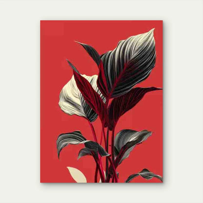 Abstract Design of Red And Black Leaves 40x60cm Metal Print Ready to Hang